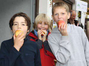 Diese drei Apfelkenner fühlten sich beim Apfeltag in Rehringhausen sichtbar wohl.